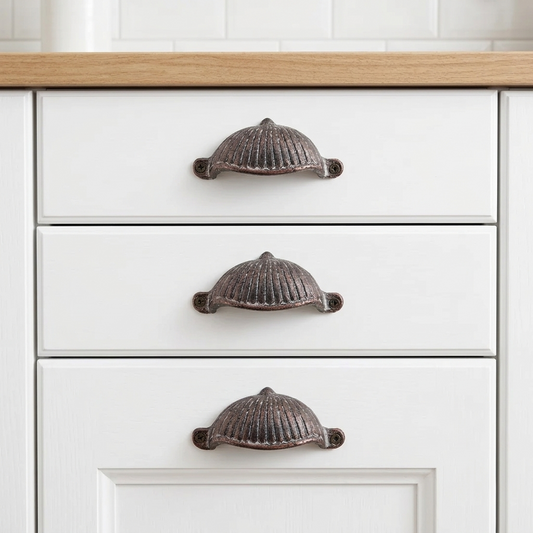 Shell Cup Bin Drawer Pull Cabinet Handle Cast Iron Antique Style with Screws