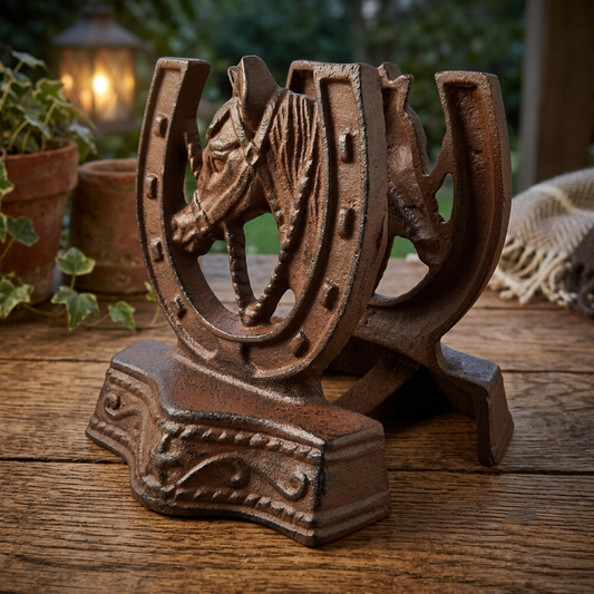 2 Horseshoe Horsehead Bookends Cast Iron Rustic Antique Western Style Brown