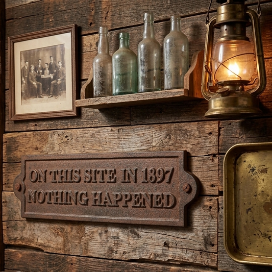 Rustic Cast Iron On This Site In 1897 Nothing Happened Wall Plaque Sign 9 inch