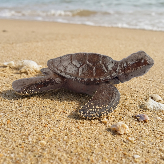 Small Cast Iron Baby Sea Turtle Figurine Statue Garden Pond Nautical Decor Brown