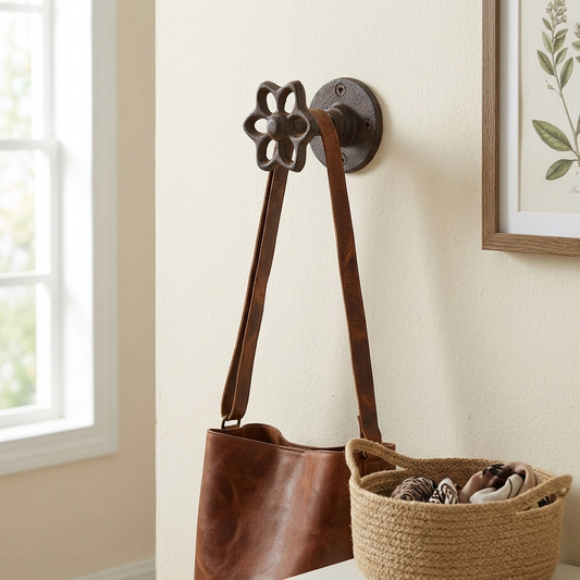 Faucet Knob Flower Wall Hook Cast Iron Coat Towel Hanger Rustic Retro Style