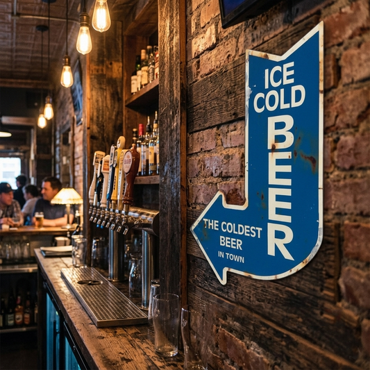Ice Cold Beer The Coldest Beer In Town Arrow Metal Sign Rustic Bar Decor 22 1/2"