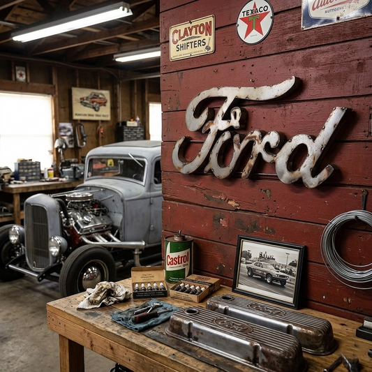 Large Recycled Metal Cursive Ford Logo Garage Wall Decor Sign Rustic Retro 22 in