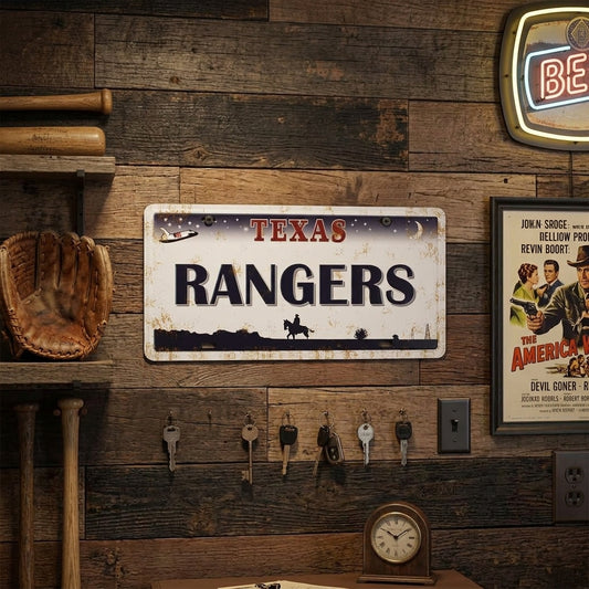Rustic Texas Rangers Embossed Metal License Plate Wall Decor Sign 12 x 6 in