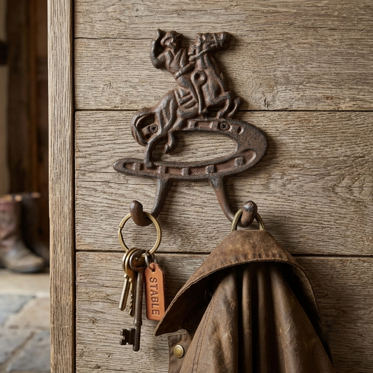 Cast Iron Rearing Horse Horseshoe Double Wall Hook Rustic Coat Towel Key Hanger