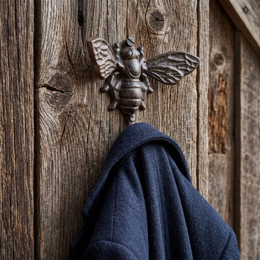 Cast Iron Bee Wall Hook Key Towel Coat Hanger Rustic Antique Brown Finish 6 inch