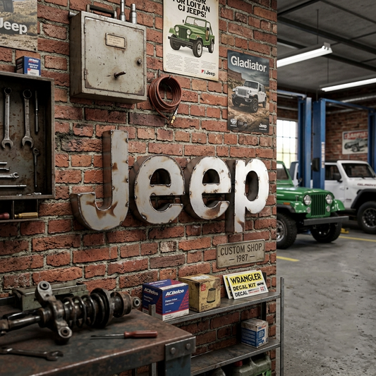 Large Recycled Metal Jeep Logo Garage Wall Decor Sign Rustic Retro 24 1/2 inch