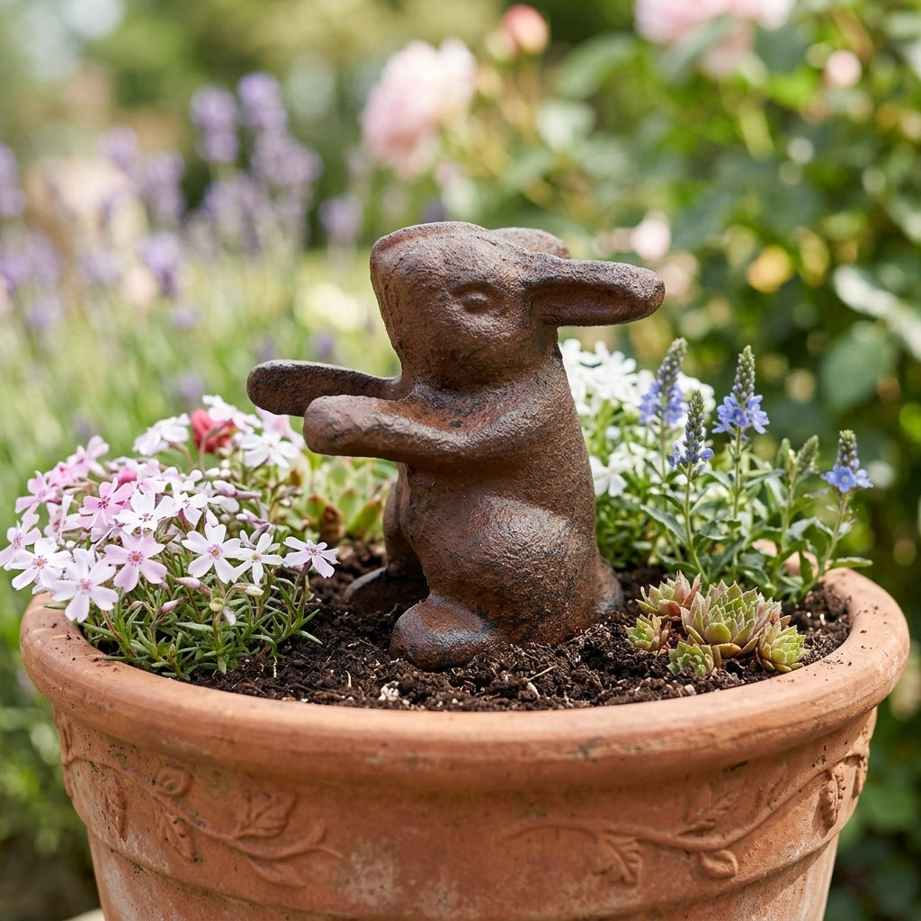 Sitting Little Baby Bunny Rabbit Figurine Cast Iron Paperweight Rustic Brown