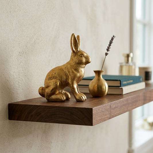 Cast Iron Golden Bunny Rabbit Hare Figurine Statue Shelf Sitter Garden Decor