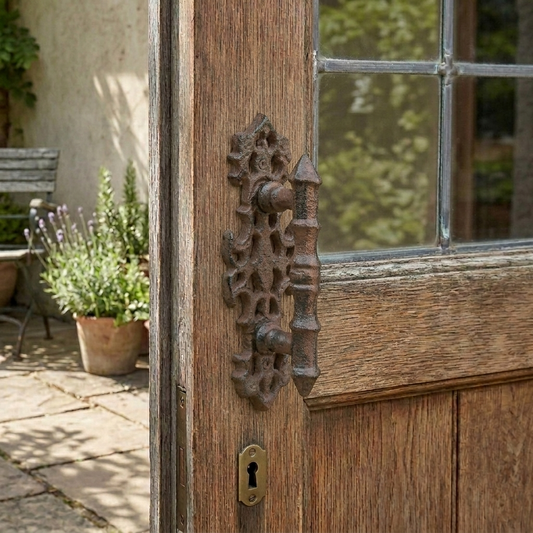 Ornate Victorian Door Handle Pull Rustic Cast Iron Fancy Antique Style 6 1/2 in