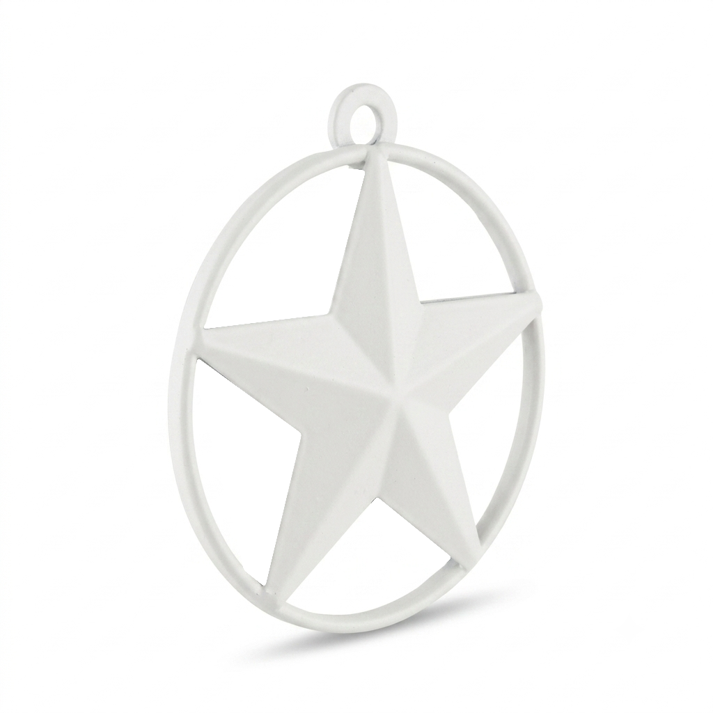 White Tiny Small Metal Barn Star with Smooth Ring 3 inch Matte Finish