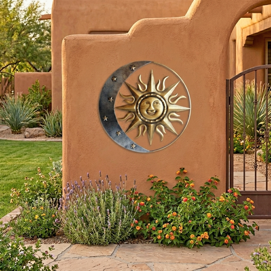 Sun Face Rays Moon Stars Metal Wall Plaque Sign Astrological Decor 24 inch