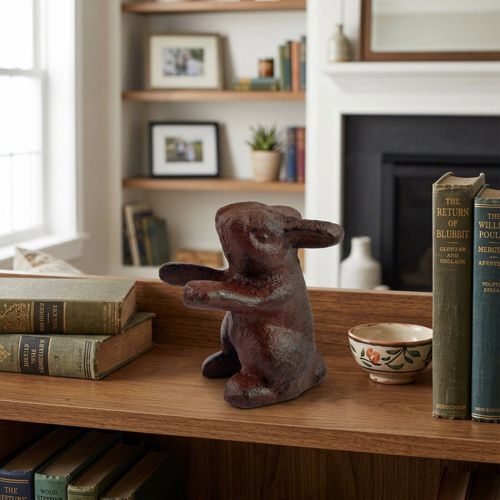 Sitting Little Baby Bunny Rabbit Figurine Cast Iron Paperweight Rustic Brown
