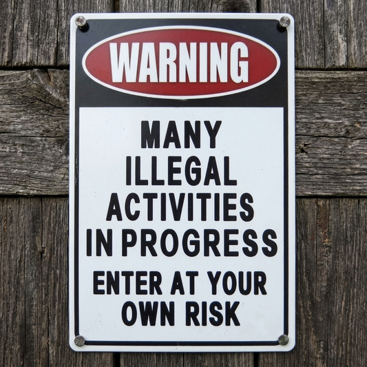 Warning Illegal Activities In Progress Enter At Your Risk Metal Sign 11 3/4 inch