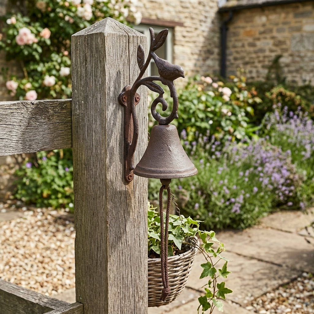 Cast Iron Bird On Tree Leaf Dinner Bell Wall Mount Antique Style Rustic Brown