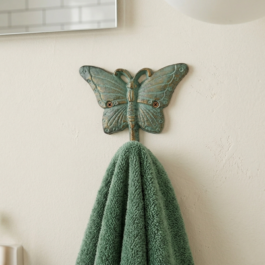 Cast Iron Butterfly Wall Hook Verdigris Green Gold Key Towel Coat Hanger
