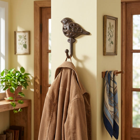 Bird Wall Hook Filigree Rustic Cast Iron Key Towel Coat Hanger Antique Style