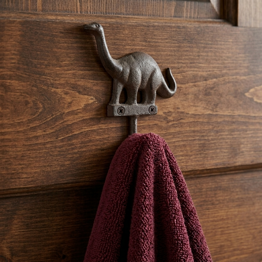 Dinosaur Wall Hook Cast Iron Key Towel Coat Dog Leash Hanger Rustic Brown Finish