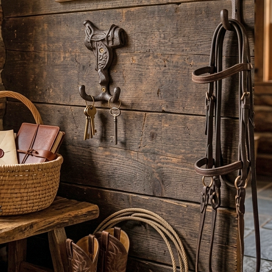 Saddle Double Wall Hook Cast Iron Key Towel Coat Hanger Rustic Country Western
