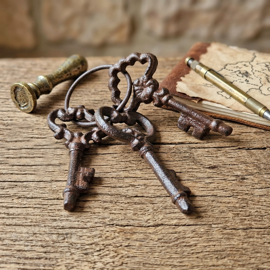 Cast Iron Skeleton Keys On A Ring Victorian Antique Style Rustic Brown