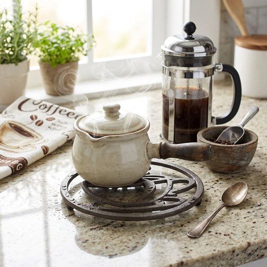 Coffee Cup Trivet Cast Iron Rustic Antique Style Hot Pot Plate Holder Round