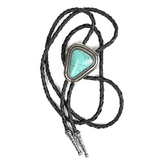 Teardrop Natural Real Turquoise Stone Bolo Tie 40" Adjustable Leather Cord