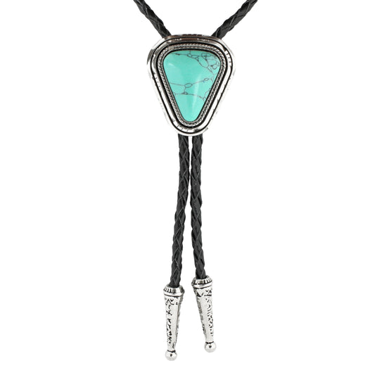 Teardrop Natural Real Turquoise Stone Bolo Tie 40" Adjustable Leather Cord