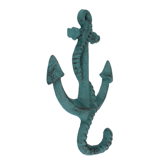 Cast Iron Boat Anchor Rope Wall Hook Coat Towel Hanger Nautical Decor Dark Teal