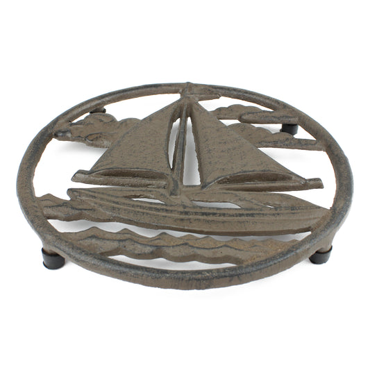 Sailboat Trivet Cast Iron Rustic Antique Style Hot Pot Plate Holder Nautical