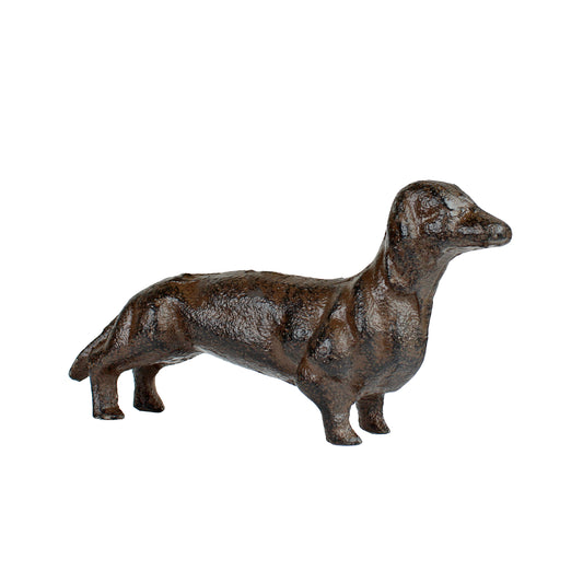 Miniature Cast Iron Weiner Dog Dachshund Figurine Shelf Sitter Collectible Brown