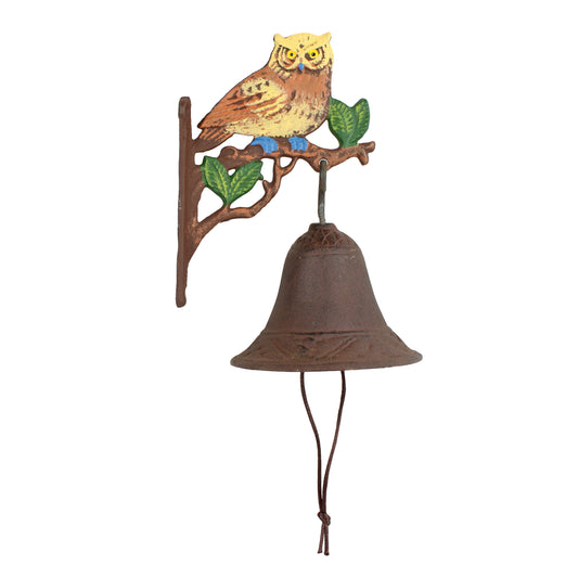 Owl On Tree Dinner Bell Cast Iron Wall Mounted Antique Style Rustic Hand Painted