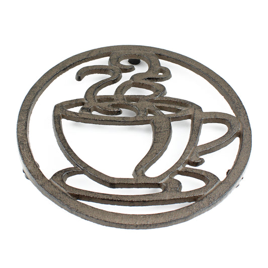 Coffee Cup Trivet Cast Iron Rustic Antique Style Hot Pot Plate Holder Round