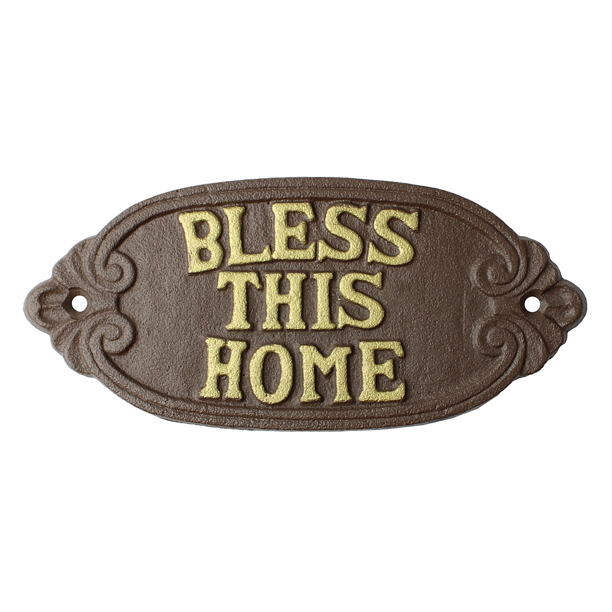 Cast Iron Bless This Home Wall Plaque Sign Rustic Brown Religious Home Decor 8 inch