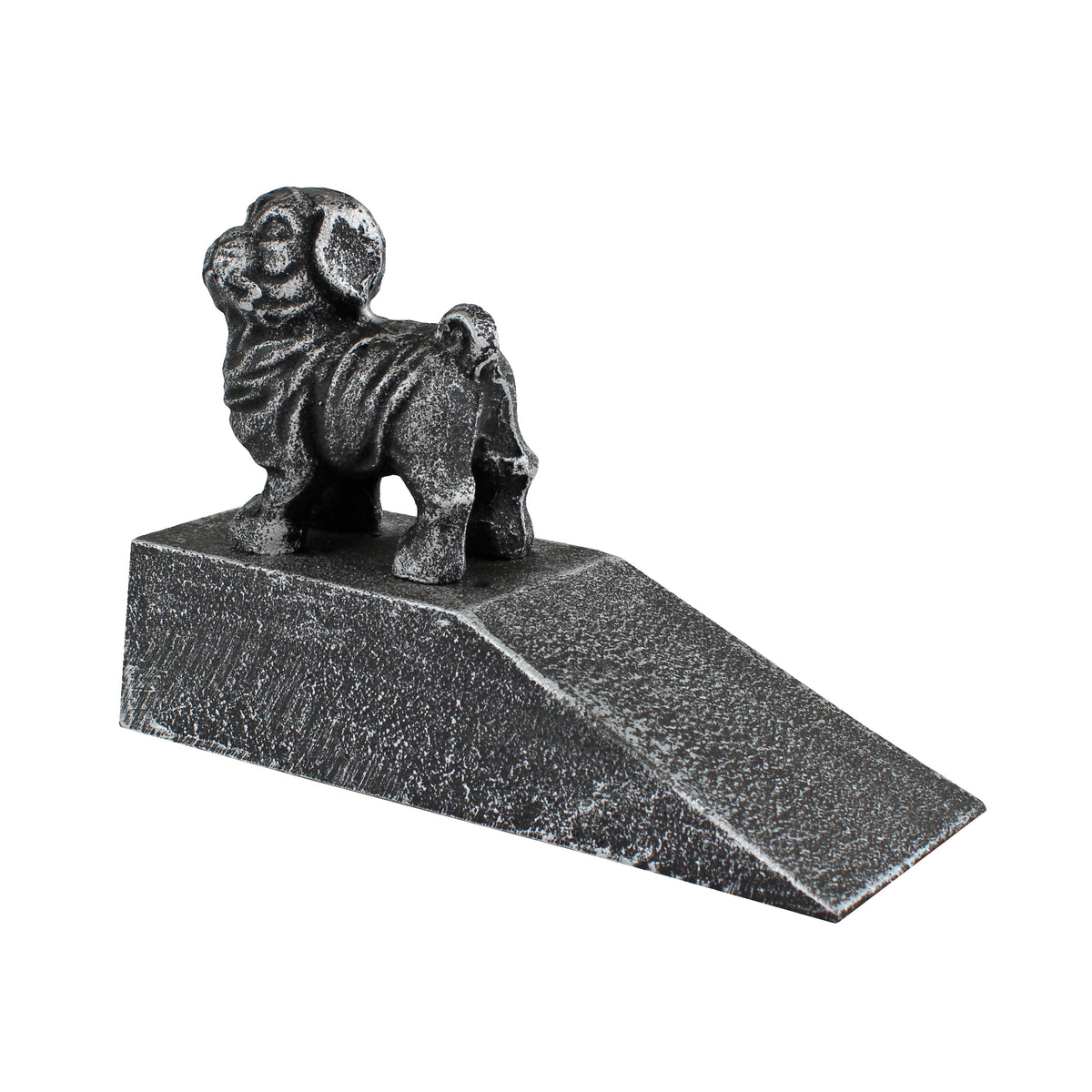 Pug Dog Doorstop Wedge Cast Iron Silver Antique Style Paper Weight Figurine