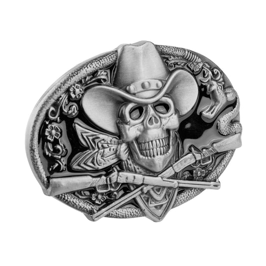 Dead Cowboy Belt Buckle Skull Crossed Guns Rattlesnake Western Fits 1.5 inch Belt