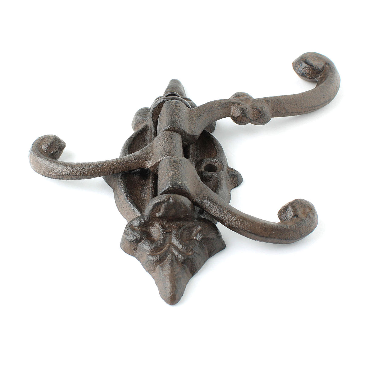 Rustic Swivel Hook Fleur De Lis Cast Iron Coat Hat Purse Towel Hanger Victorian