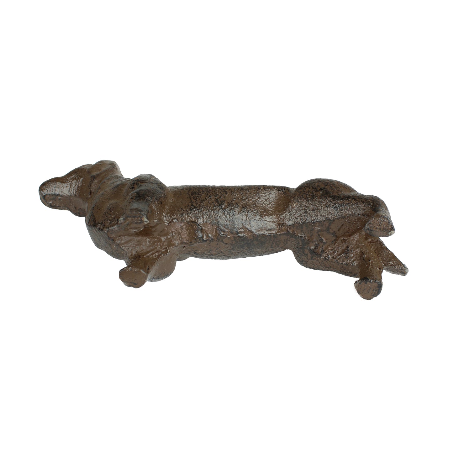 Miniature Cast Iron Weiner Dog Dachshund Figurine Shelf Sitter Collectible Brown