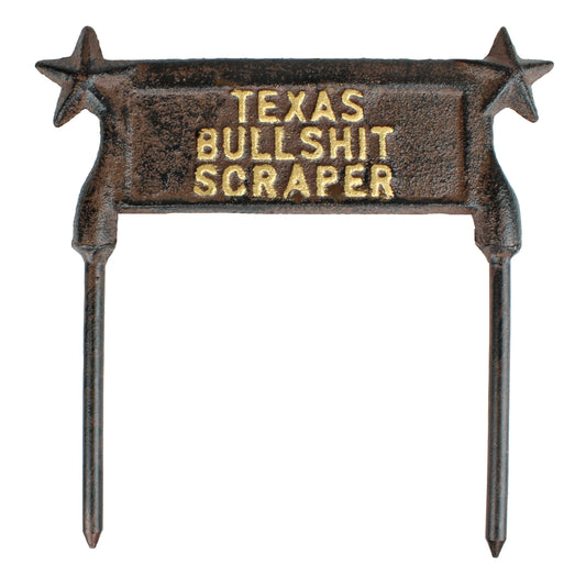Cast Iron Texas Bullshit Boot Scraper Ground Stake Lawn Garden Double Sided