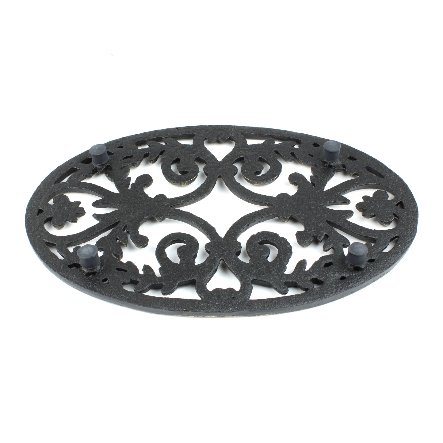 Fleur De Lis Oval Trivet Cast Iron Gold Patina Ornate Scrolls Antique Style