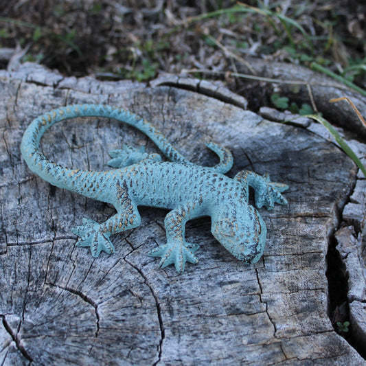 Verdigris Cast Iron Lizard Figurine Garden Pond Yard Flower Bed Decor Green 6 in