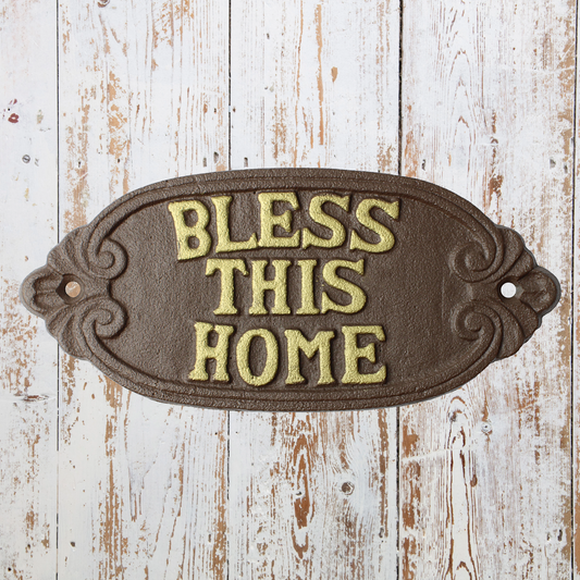 Cast Iron Bless This Home Wall Plaque Sign Rustic Brown Religious Home Decor 8 inch