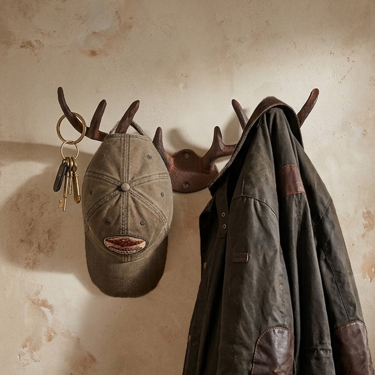 Cast Iron Antler Wall Hook Rack Deer Horns Coat Key Hanger Rustic Western Decor