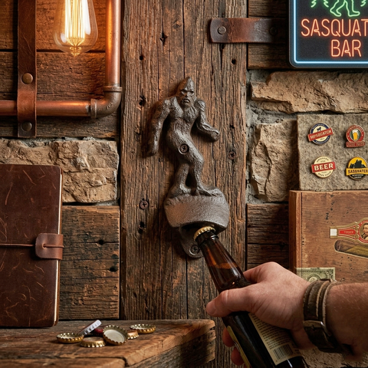 Rustic Sasquatch Bigfoot Beer Soda Bottle Opener Wall Mounted Man Cave Bar Decor