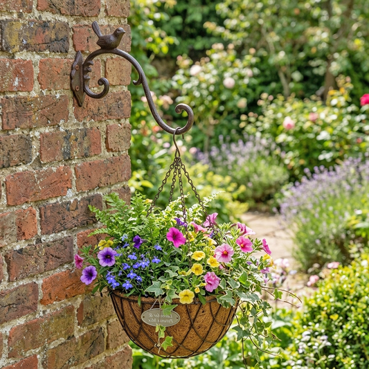 Cast Iron Bird Plant Hanger Hook Vines Scrolls Bracket Rustic Brown 10.5 inch