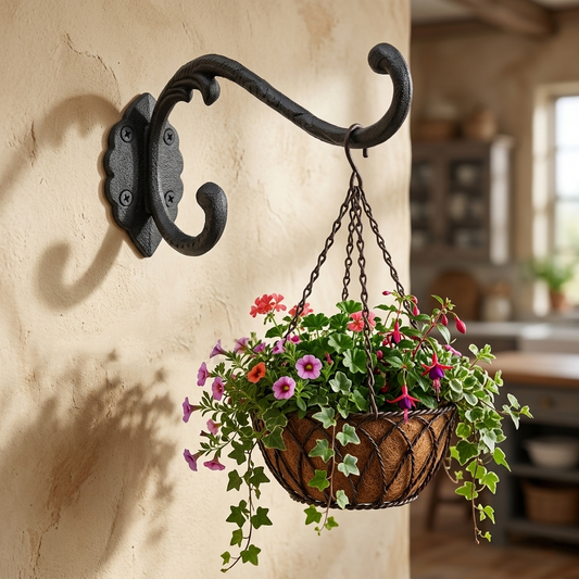 Large Cast Iron Vines Double Wall Hook Coat Hat Flower Basket Holder Hanger 9.5"