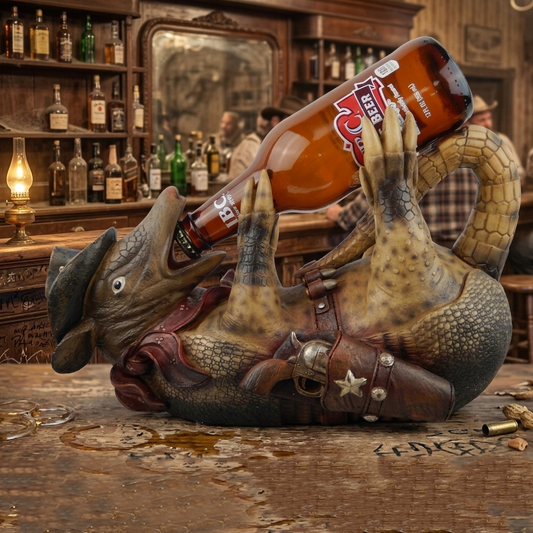 Drunk Cowboy Armadillo Sheriff Beer Wine Bottle Holder Rustic Western Decor 12"
