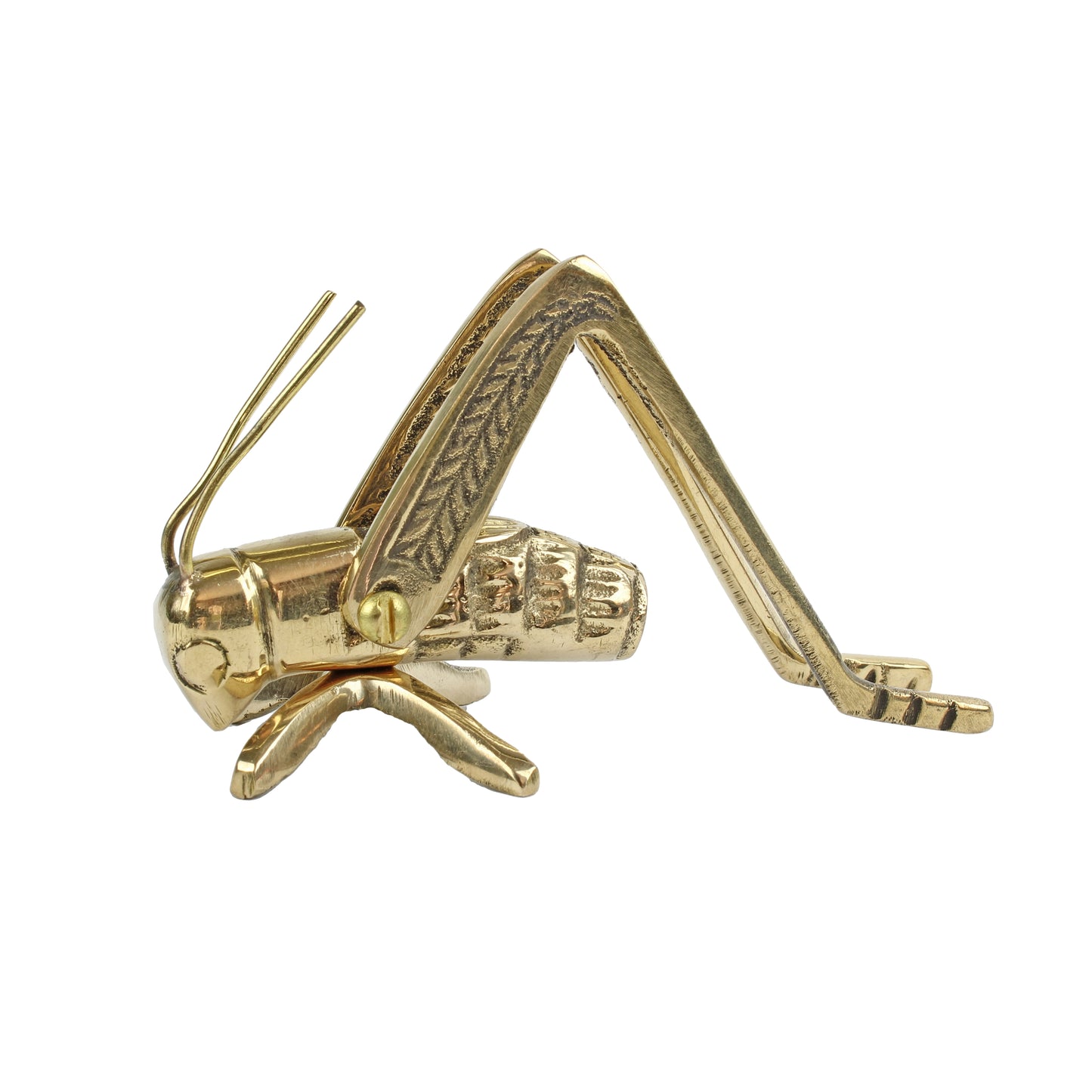 Small Gold Good Luck Metal Cricket Figurine Fireplace Hearth Solid Brass Insect