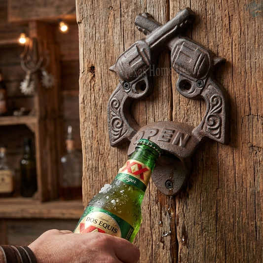 Crossed Guns Bottle Opener Rustic Cast Iron Wall Mount Western Antique Style