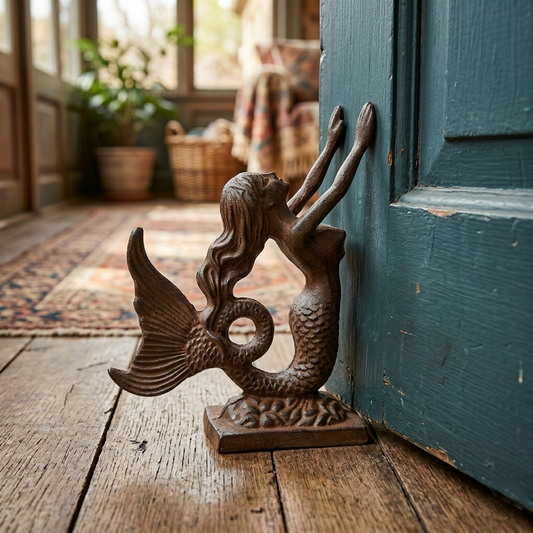 Cast Iron Mermaid Doorstop Statue Figurine Nautical Beach House Rustic Decor