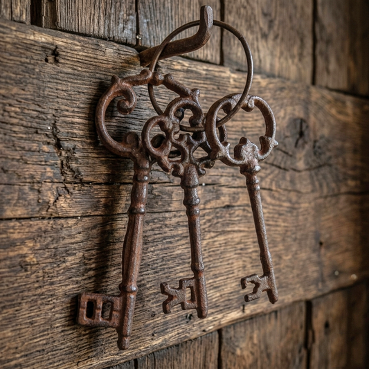 Large Cast Iron Skeleton Jail 3 Keys On Ring Rustic Western Decor Antique Brown